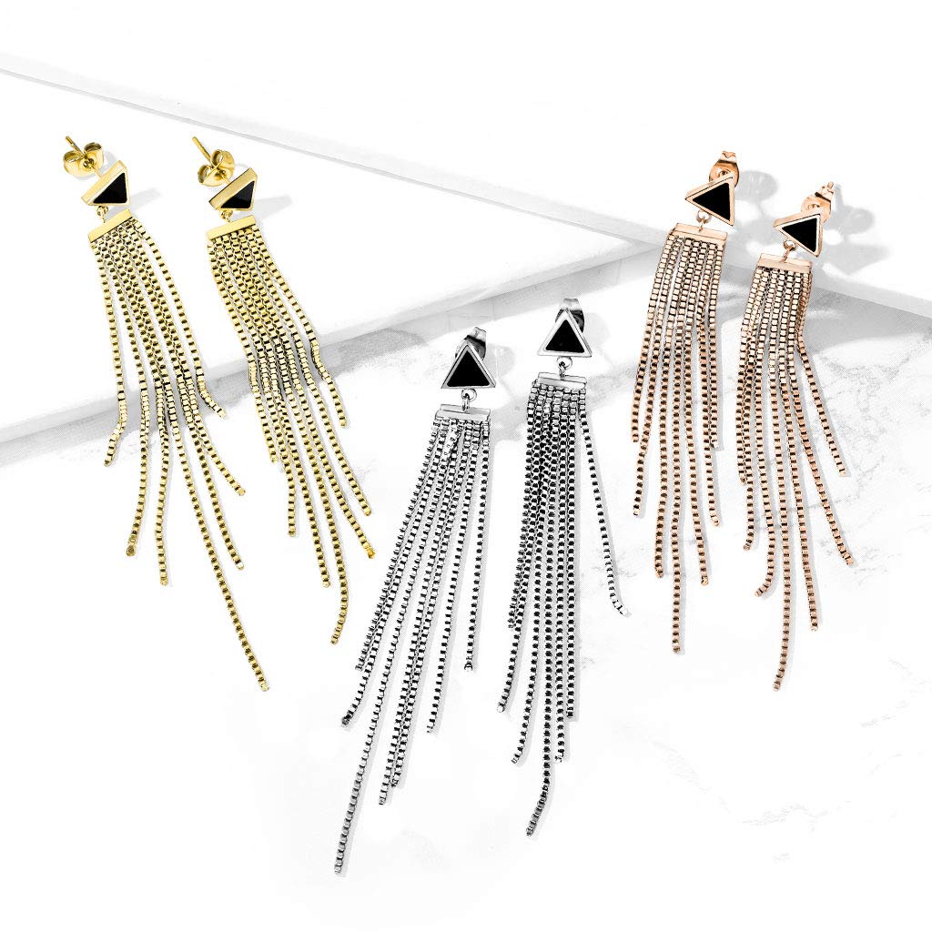 1 Paar Damen Ohrringe Enamel Dreieck Ketten Anhänger e Ohrstecker Chirurgenstahl Schwarz Gold Roségold Silber Länge 85,7mm