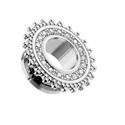 Ohrtunnel ZIRKONIA TRIBAL Schild Ohrpiercing Ohrschmuck Chirurgenstahl Plug Schraubverschluss Silber Gold Clear 6-16mm