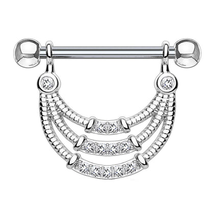 Brustwarzenpiercing ANHÄNGER 3 Reihen ZIRKONIA Brustpiercing Nippelpiercing Edelstahl Clear Gold Silber ROSÈGOLD 1,6mm 14mm