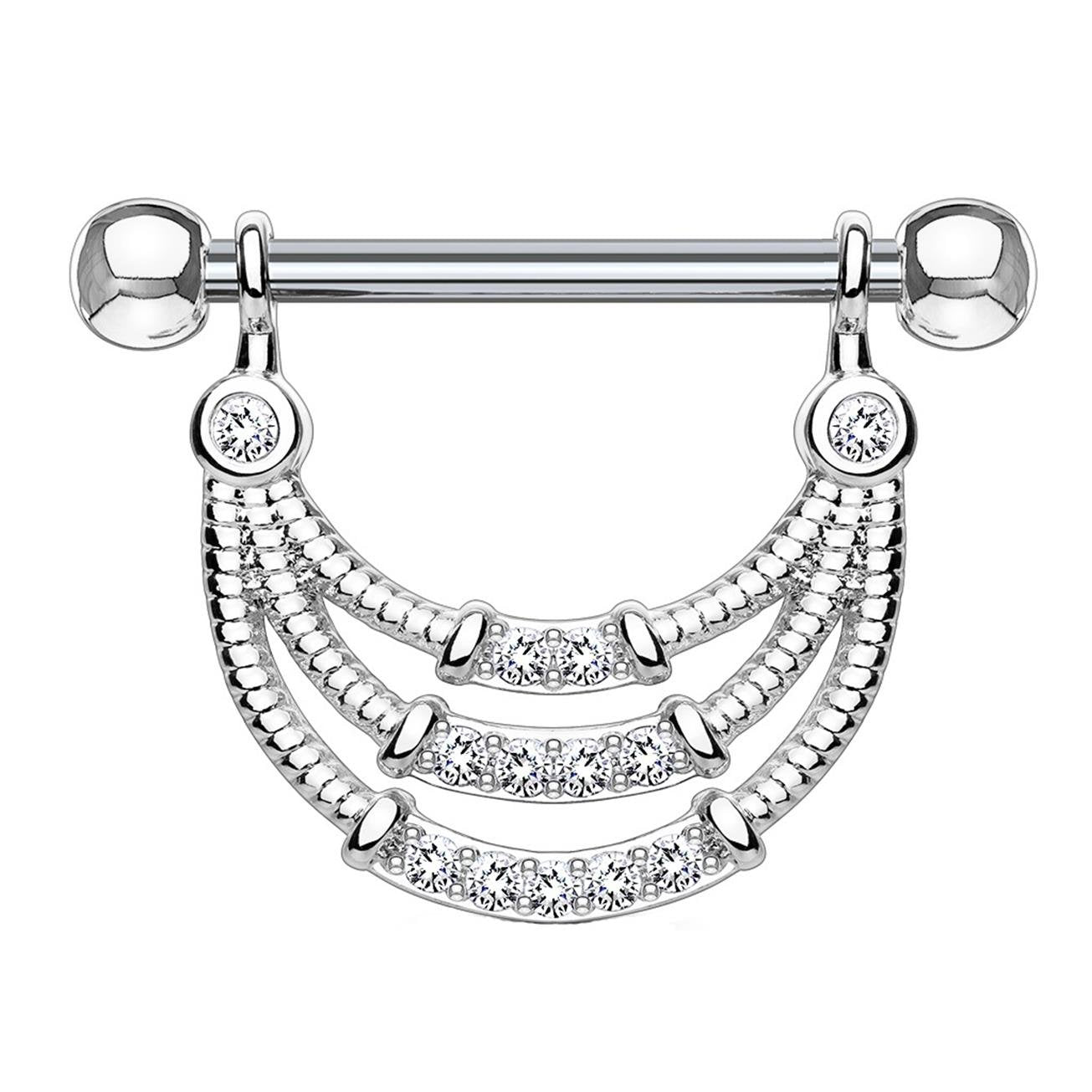 Brustwarzenpiercing ANHÄNGER 3 Reihen ZIRKONIA Brustpiercing Nippelpiercing Edelstahl Clear Gold Silber ROSÈGOLD 1,6mm 14mm