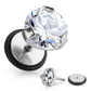 Fake Ohrplug GROSSER KRISTALL Ohrpiercing Ohrschmuck Chirurgenstahl Schraubverschluss Schwarz Silber 6-9mm