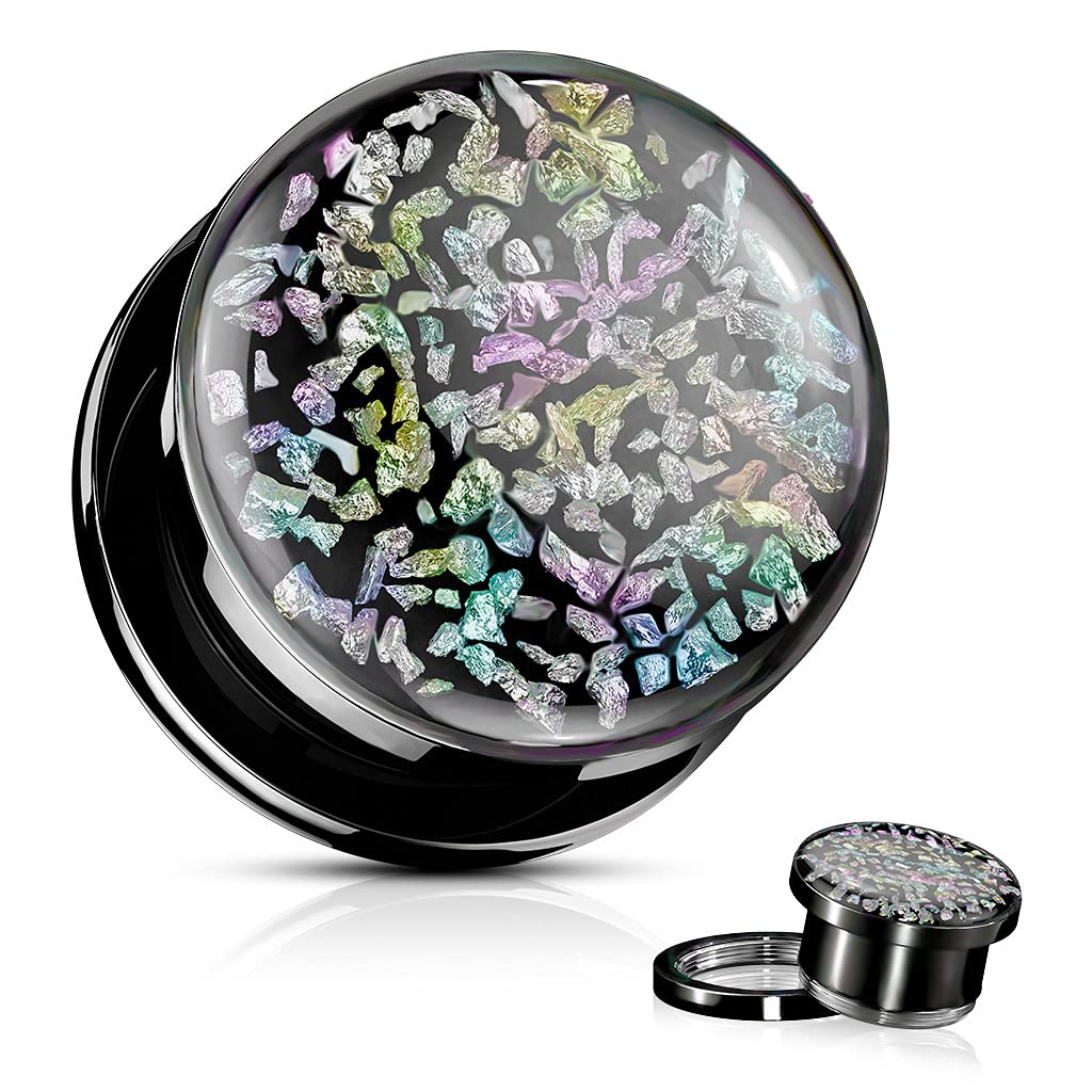 Ohrtunnel Regenbogen Fossilien Schwarz Chirurgenstahl Ohrpiercing Ohrschmuck Plug Screw Fit Schraubverschluss 6-25mm