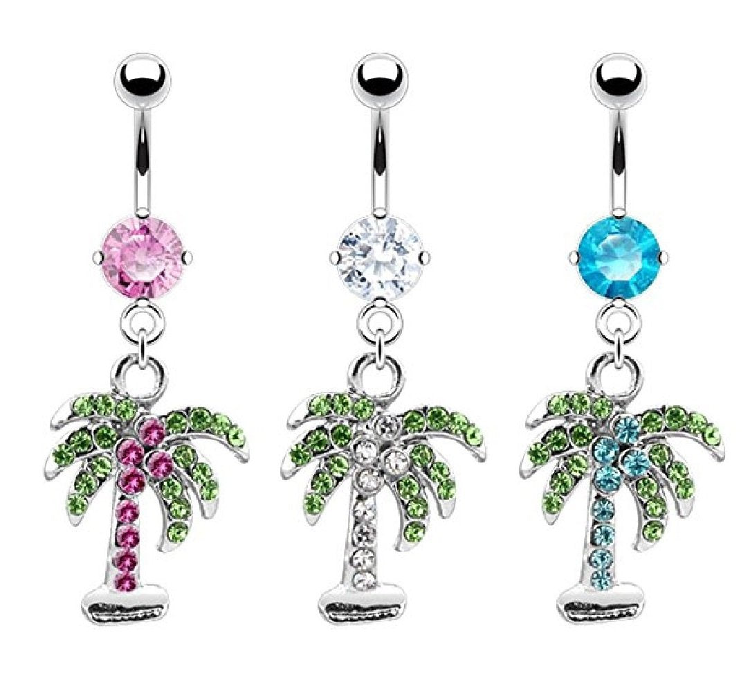 Bauchnabelpiercing Palme Anhänger Stab 1,6mm 10mm Nabelpiercing Edelstahl Chirurgenstahl Bananabell Zirkonia Silber Pink Aqua Clear