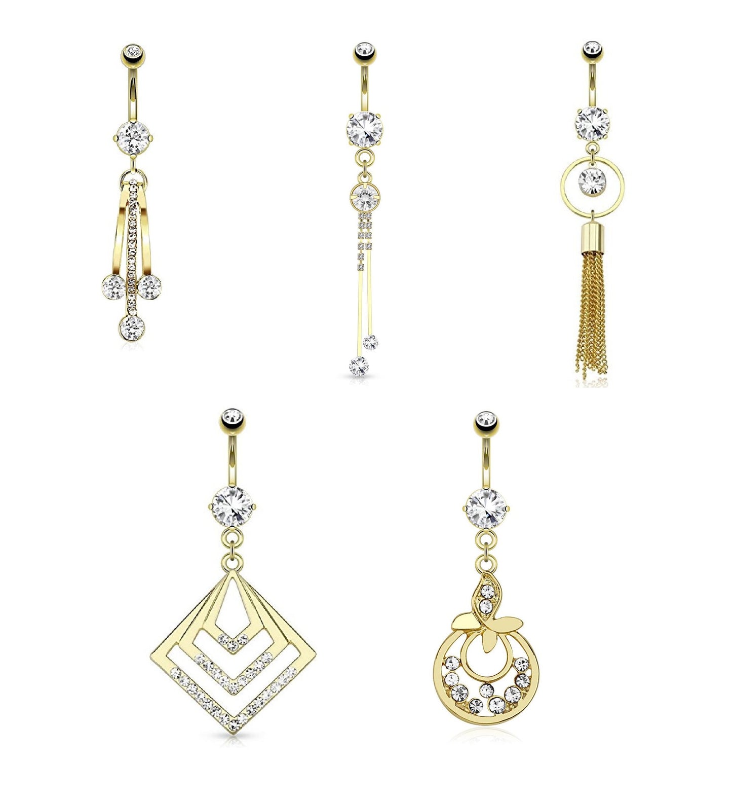 Bauchnabelpiercing 1,6mm 10mm Anhänger Viereck Ring Nabelpiercing Edelstahl Chirurgenstahl Bananabell Zirkonia Vergoldet 14 Karat