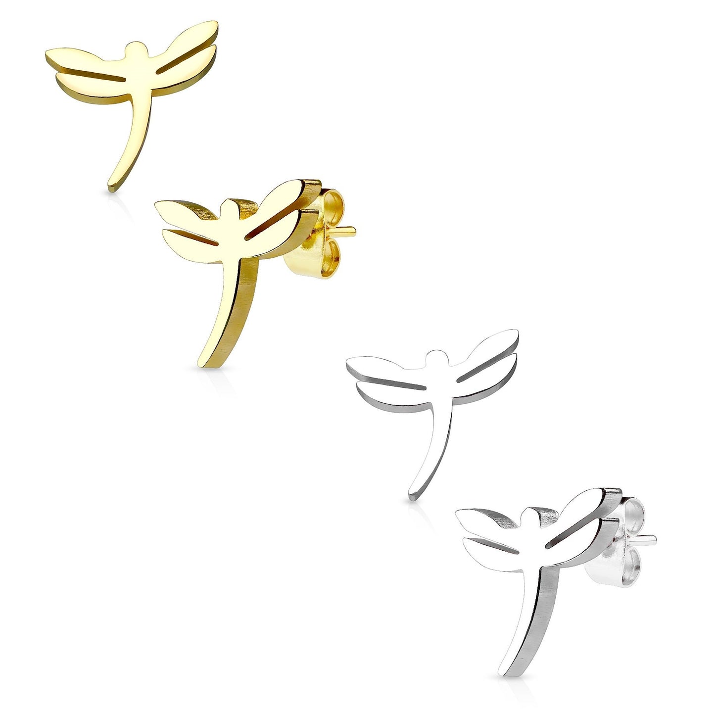 1 Paar Ohrringe Set Ohrstecker Edelstahl Chirurgenstahl Drachen Dragonfly gold silber