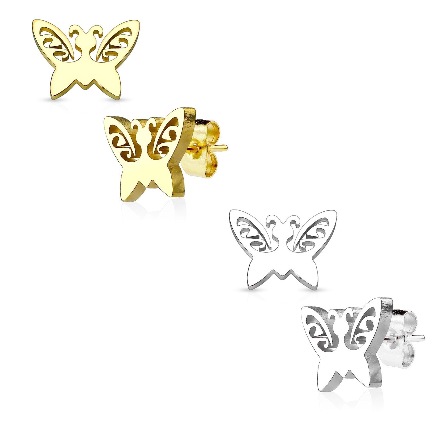 1 Paar Ohrringe Set Ohrstecker Edelstahl Chirurgenstahl Schmetterling gold silber