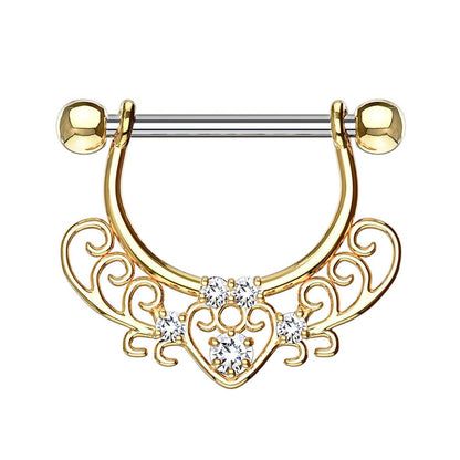 FILIGRANES Herz ZIRKONIA Brustwarzenpiercing Brustpiercing Intimpiercing Edelstahl Silber Roségold Gold Clear Stab 1,6mm 12mm