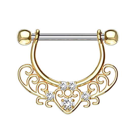 FILIGRANES Herz ZIRKONIA Brustwarzenpiercing Brustpiercing Intimpiercing Edelstahl Silber Roségold Gold Clear Stab 1,6mm 12mm