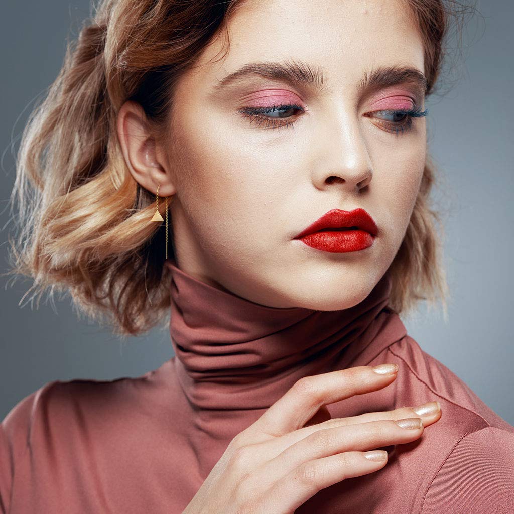 1 Paar Damen Ohrring Durchzieher Anhänger Dreieck Ohrringe Ohrstecker Chirurgenstahl Silber Gold Roségold