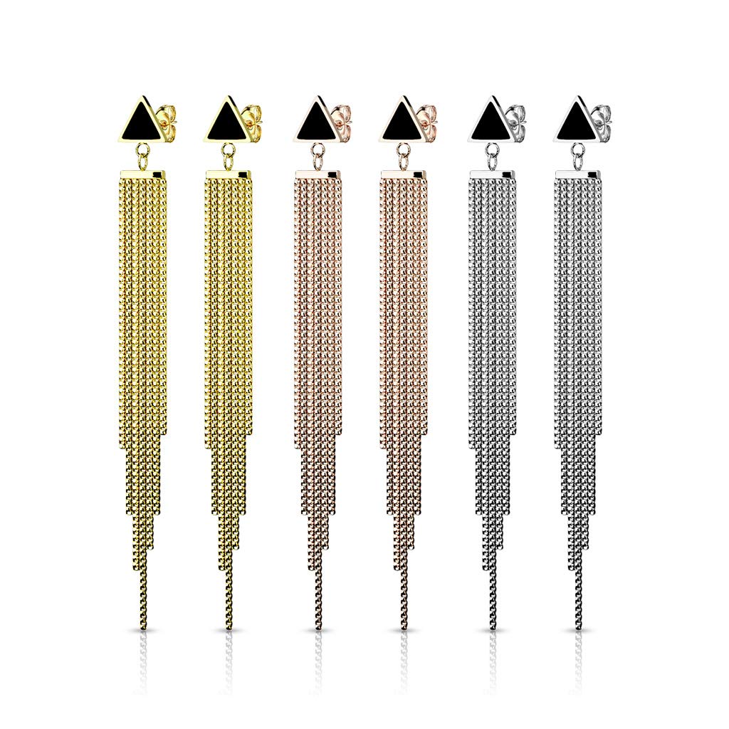 1 Paar Damen Ohrringe Enamel Dreieck Ketten Anhänger e Ohrstecker Chirurgenstahl Schwarz Gold Roségold Silber Länge 85,7mm