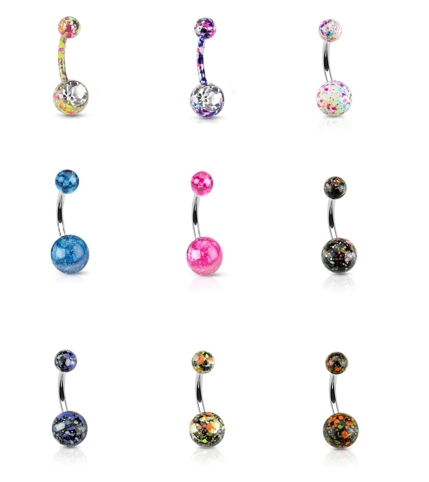 Bauchnabelpiercing 1,6mm 10mm Splatter Spritzer Grafitti Ball Nabelpiercing Edelstahl Chirurgenstahl Bananabell Zirkonia