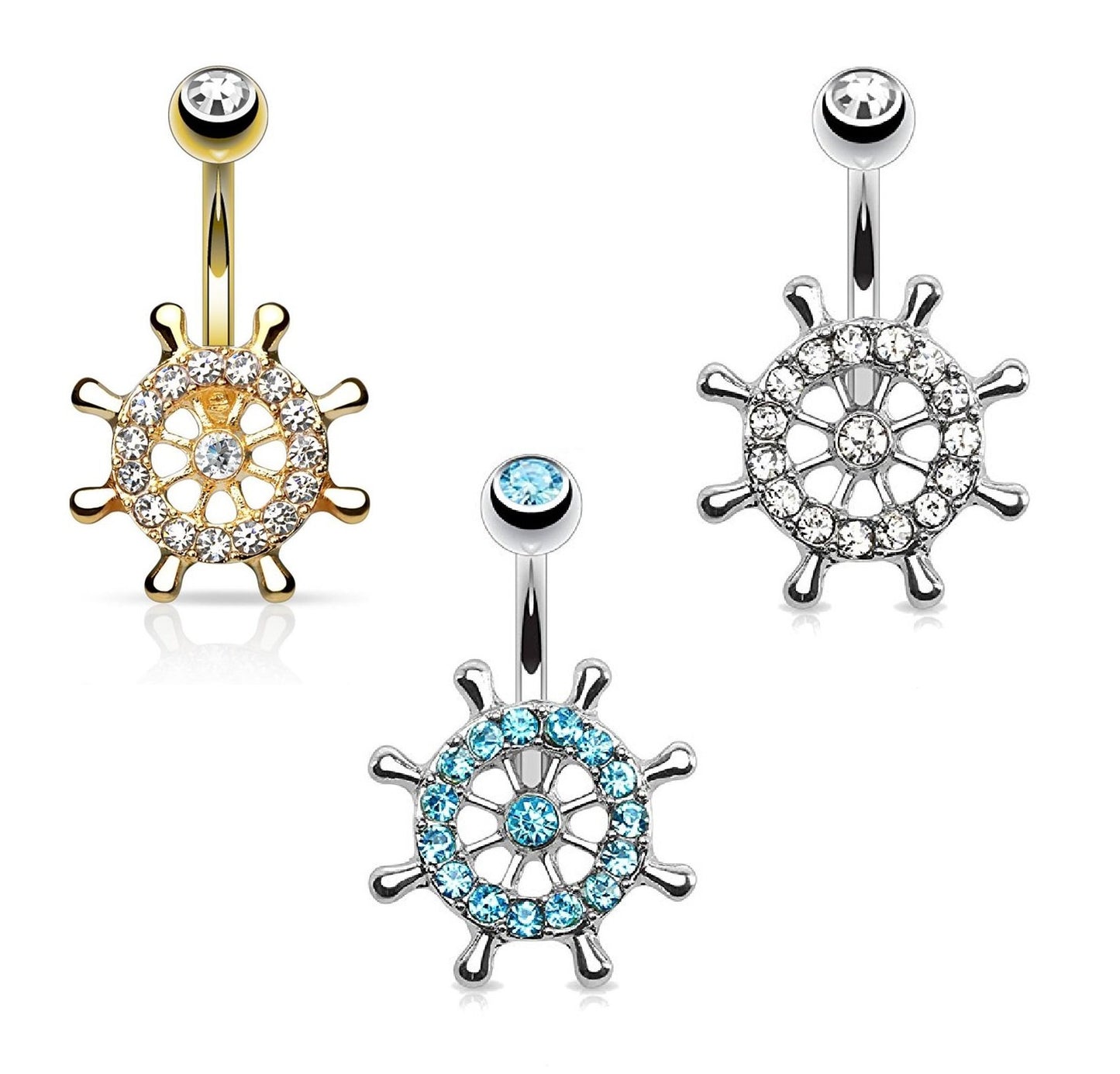 Bauchnabelpiercing Steuerrad Set 1,6mm 10mm Nabelpiercing Chirurgenstahl Bananabell Zirkonia Silber 14 Karat vergoldet