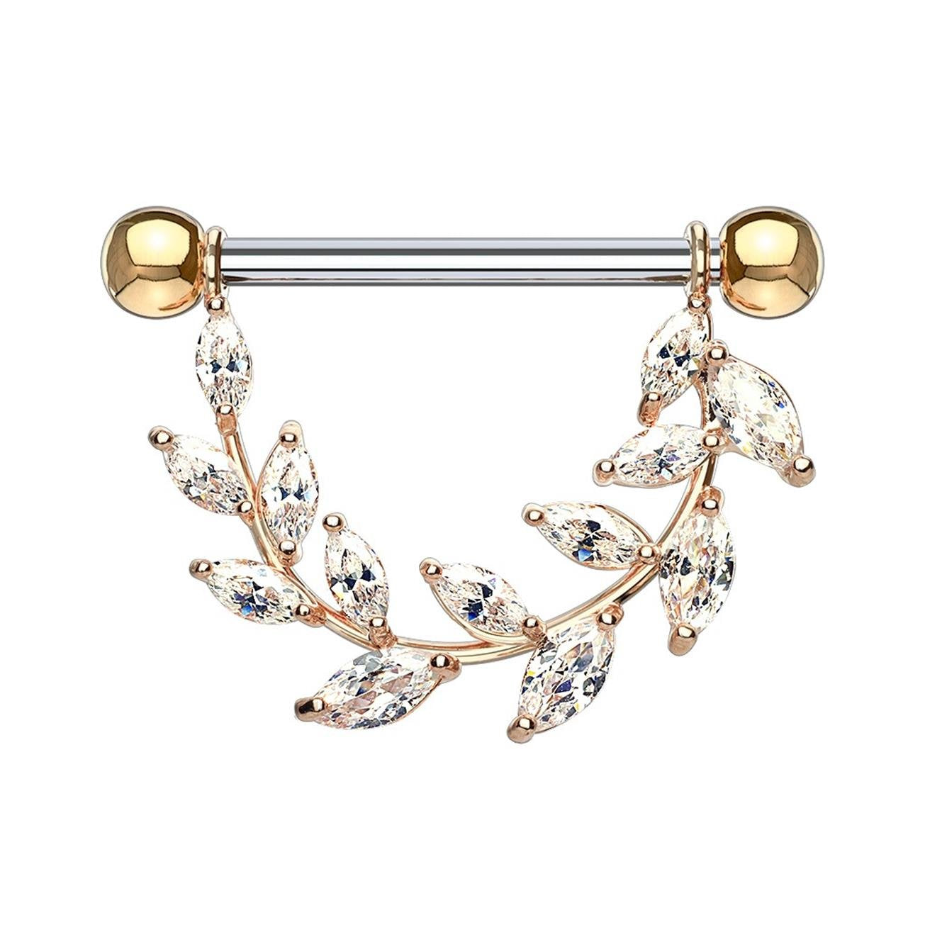 Brustwarzenpiercing KRISTALL-Rebe Intimpiercing Brustpiercing Edelstahl ZIRKONIA Clear ROSÉGOLD Silber Gold 1,6mm 14mm