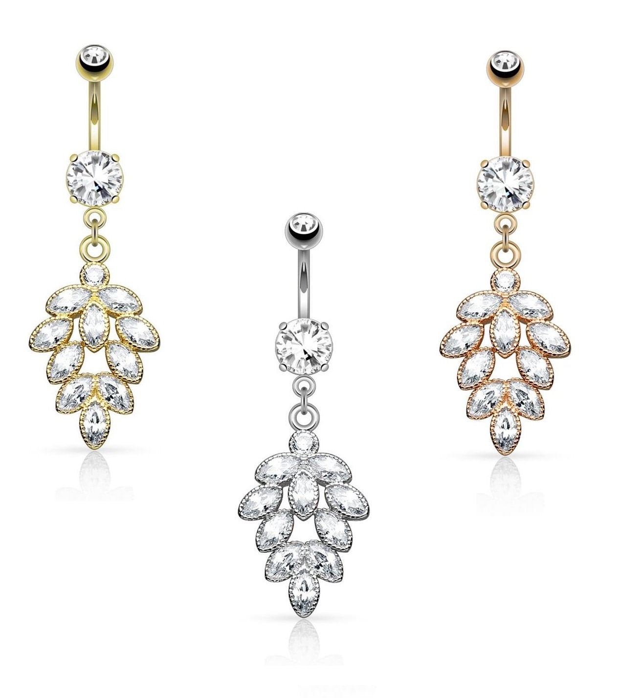 Bauchnabelpiercing Traube 1,6mm 10mm Nabelpiercing Edelstahl Chirurgenstahl Bananabell Zirkonia Silber Gold Roségold Clear