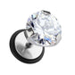 Fake Ohrplug GROSSER KRISTALL Ohrpiercing Ohrschmuck Chirurgenstahl Schraubverschluss Schwarz Silber 6-9mm