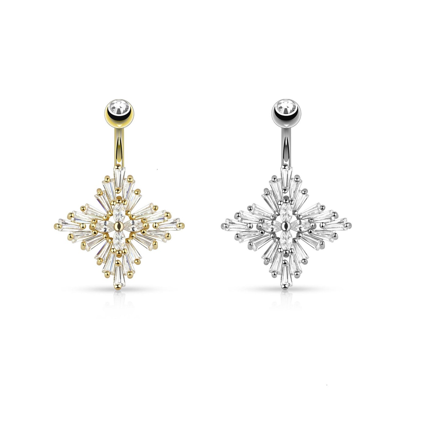 Bauchnabelpiercing Set 1,6mm 10mm Diamant-Kreuz 21,7 x 22,3mm Nabelpiercing Chirurgenstahl Bananabell Zirkonia Silber Gold Clear