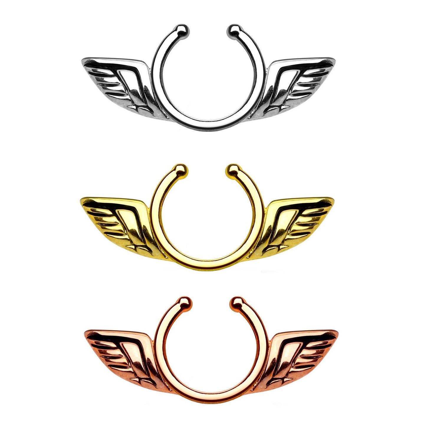 Brustwarzenpiercing Fake Engels-FLÜGEL Brustpiercing Clip ON Nippelpiercing Ring Chirurgenstahl Silber Roségold Gold