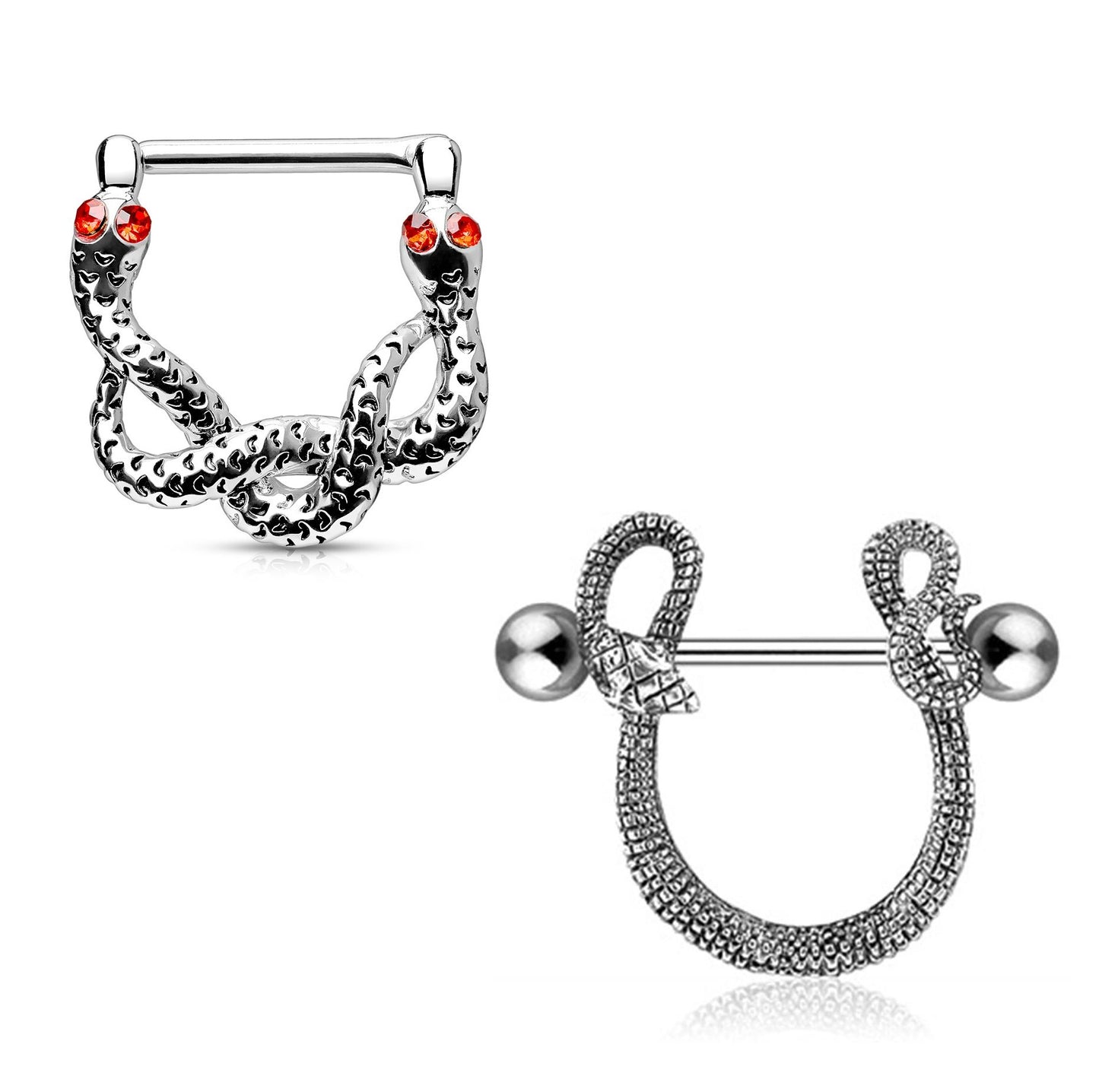 Funkelnde Schlange Brustwarzenpiercing Intimpiercing Brustpiercing Nippelpiercing Edelstahl Silber ZIRKONIA Rot 1,6mm 12mm