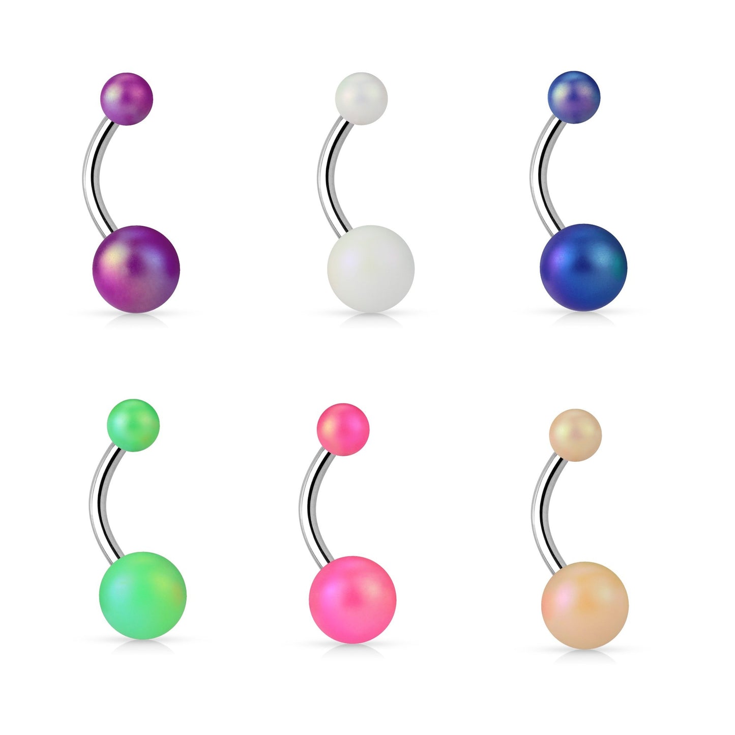 Bauchnabelpiercing Matter PERL-Effekt 1,6mm 10mm Nabelpiercing Chirurgenstahl Bananabell Acryl Silber viele Farben