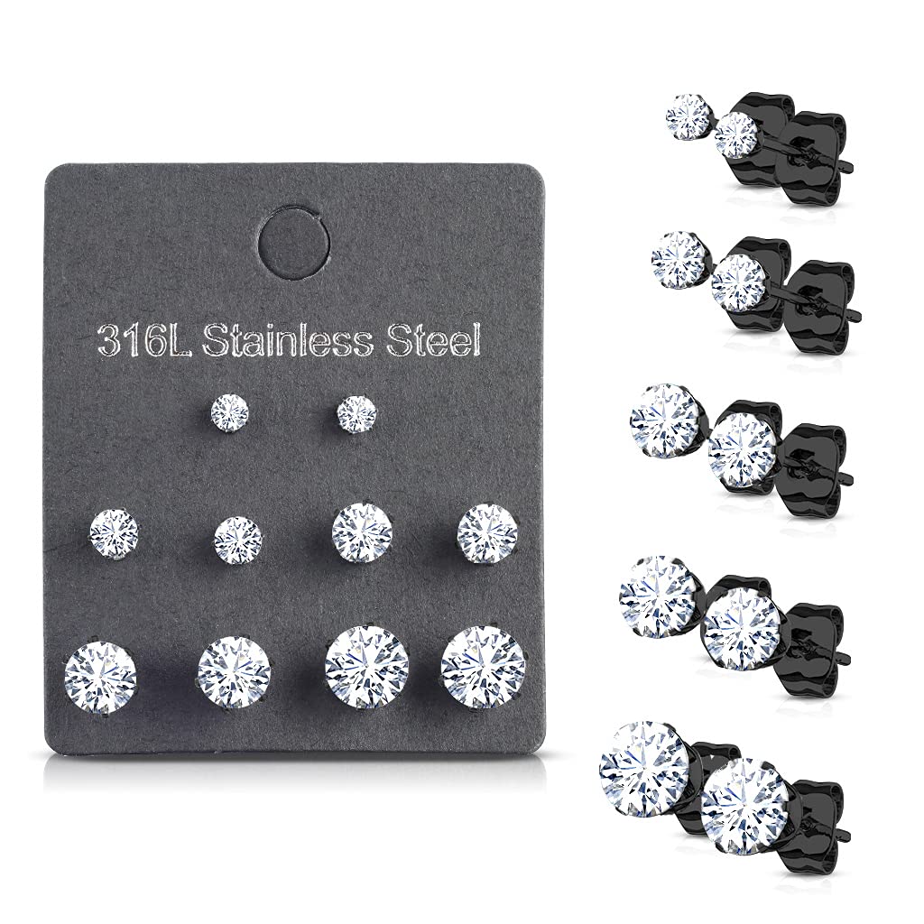 5 Paar Ohringe Runder Zirkonia 3mm 4mm 5mm 6mm 7mm Ohrringe Ohrstecker Chirurgenstahl Silber Gold Schwarz