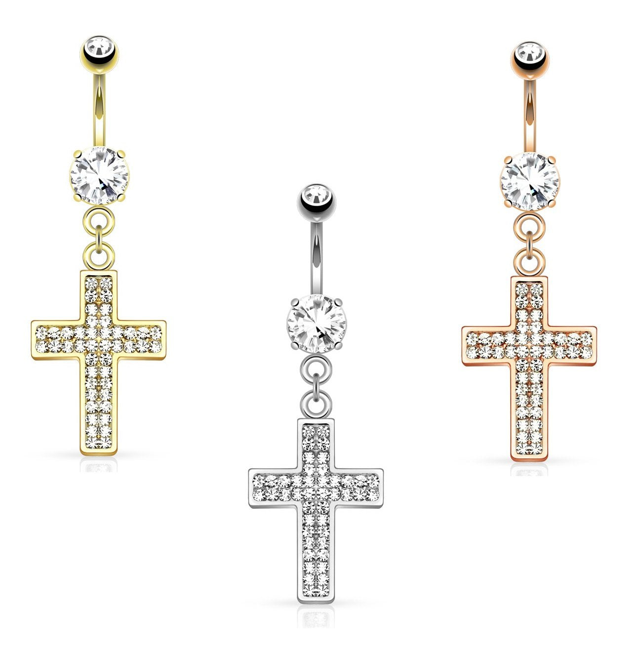 Bauchnabelpiercing Anhänger GLTIZERNDES Kreuz Set 1,6mm 10mm Nabelpiercing Edelstahl Chirurgenstahl Bananabell Zirkonia Clear