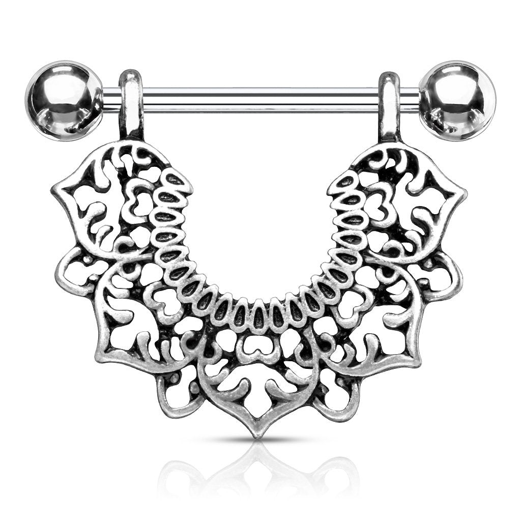 Brustwarzenpiercing Vintage Blumen-Kranz Gold Silber Brustpiercing Nippelpiercing Intimpiercing Chirurgenstahl Stab 14mm