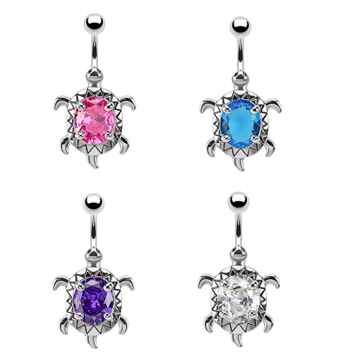 Bauchnabelpiercing SCHILDKRÖTE 1,6mm 10mm Nabelpiercing Edelstahl Chirurgenstahl Bananabell Zirkonia Silber Aqua Pink Clear Lila
