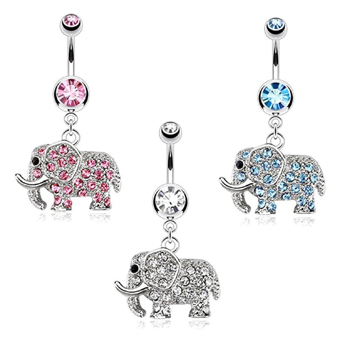 Bauchnabelpiercing Elefant Anhänger Stab 1,6mm 10mm Nabelpiercing Chirurgenstahl Bananabell Zirkonia Silber Pink Aqua Clear
