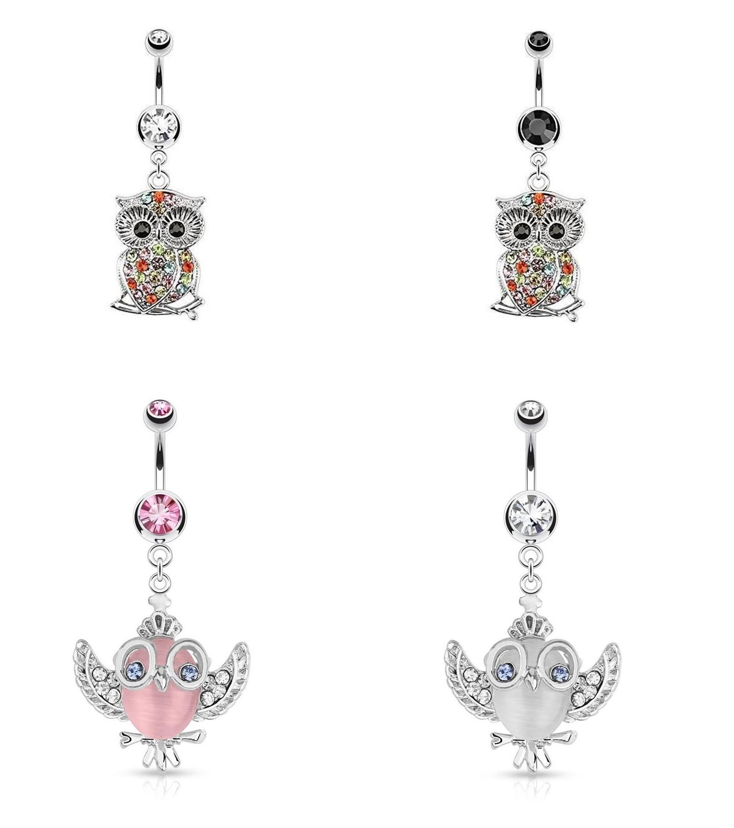 Bauchnabelpiercing Fliegende Eule Anhänger 1,6mm 10mm Nabelpiercing Chirurgenstahl Bananabell Zirkonia Silber Clear Pink Schwarz