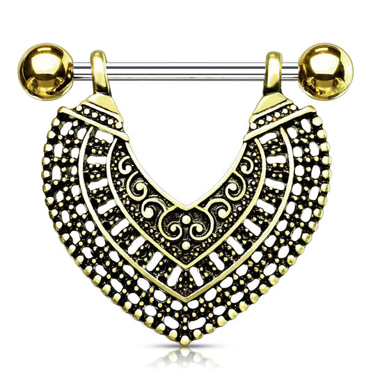 Brustwarzenpiercing Vintage-Herz Gold Silber Brustpiercing Nippelpiercing Intimpiercing Chirurgenstahl Stab 14mm