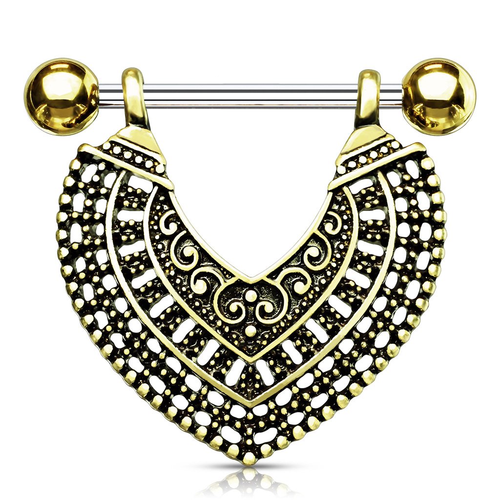 Brustwarzenpiercing Vintage-Herz Gold Silber Brustpiercing Nippelpiercing Intimpiercing Chirurgenstahl Stab 14mm