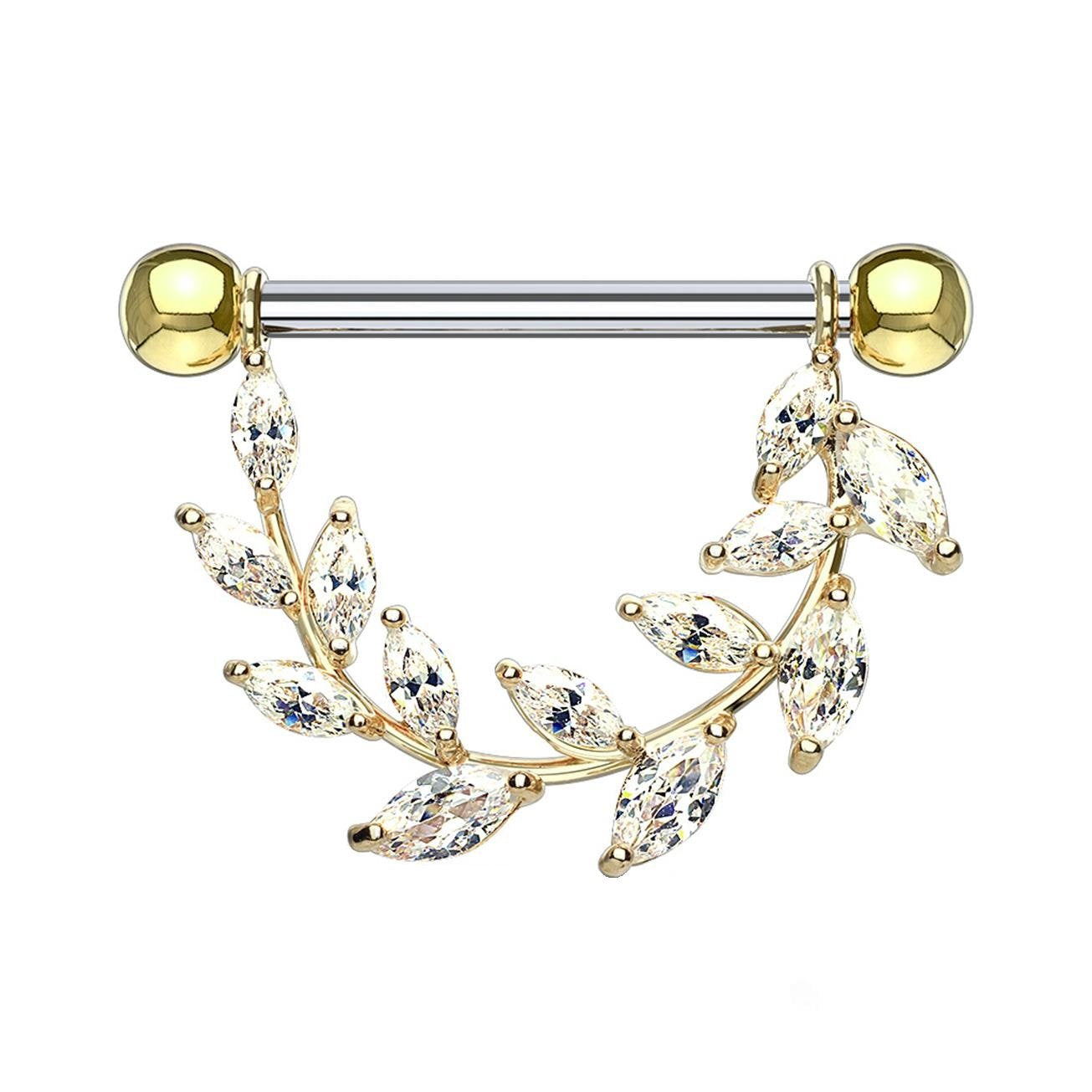 Brustwarzenpiercing KRISTALL-Rebe Intimpiercing Brustpiercing Edelstahl ZIRKONIA Clear ROSÉGOLD Silber Gold 1,6mm 14mm