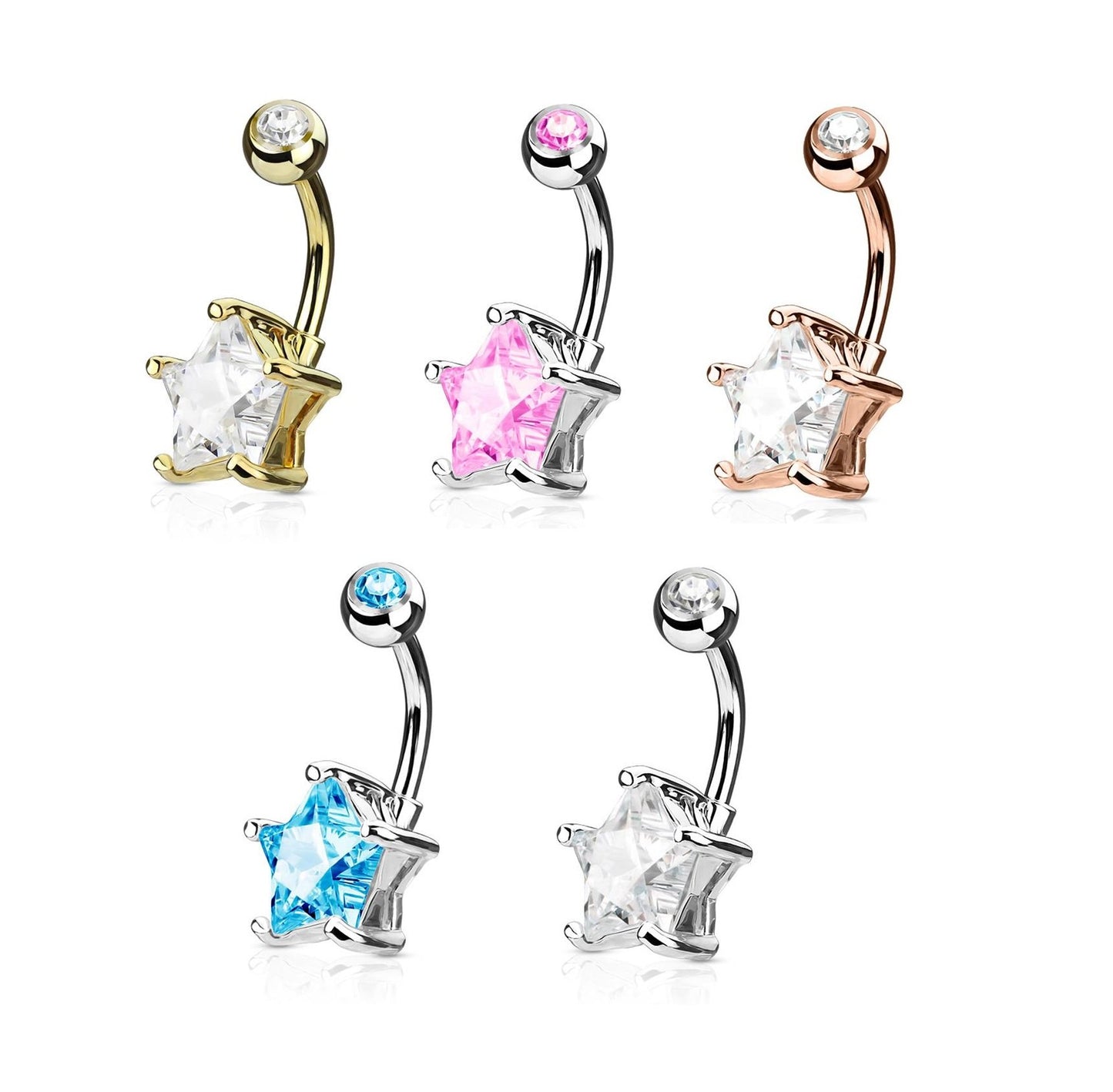 Bauchnabelpiercing 1,6mm 10mm Stern 7mm Nabelpiercing Edelstahl Chirurgenstahl Bananabell Zirkonia Gold Silber Roségold