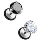 Fake Ohrplug GROSSER KRISTALL Ohrpiercing Ohrschmuck Chirurgenstahl Schraubverschluss Schwarz Silber 6-9mm