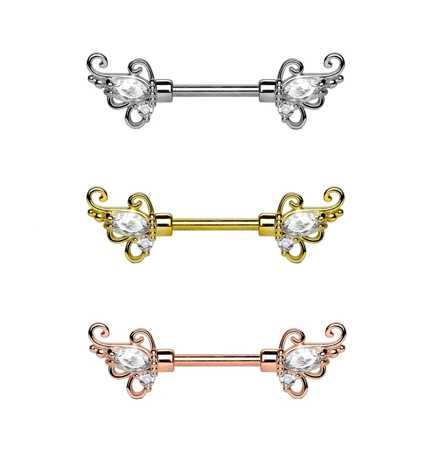 Brustwarzenpiercing FLORALES Design Brustpiercing Intimpiercing Edelstahl Silber Gold Roségold Clear Stab 1,6mm 12mm