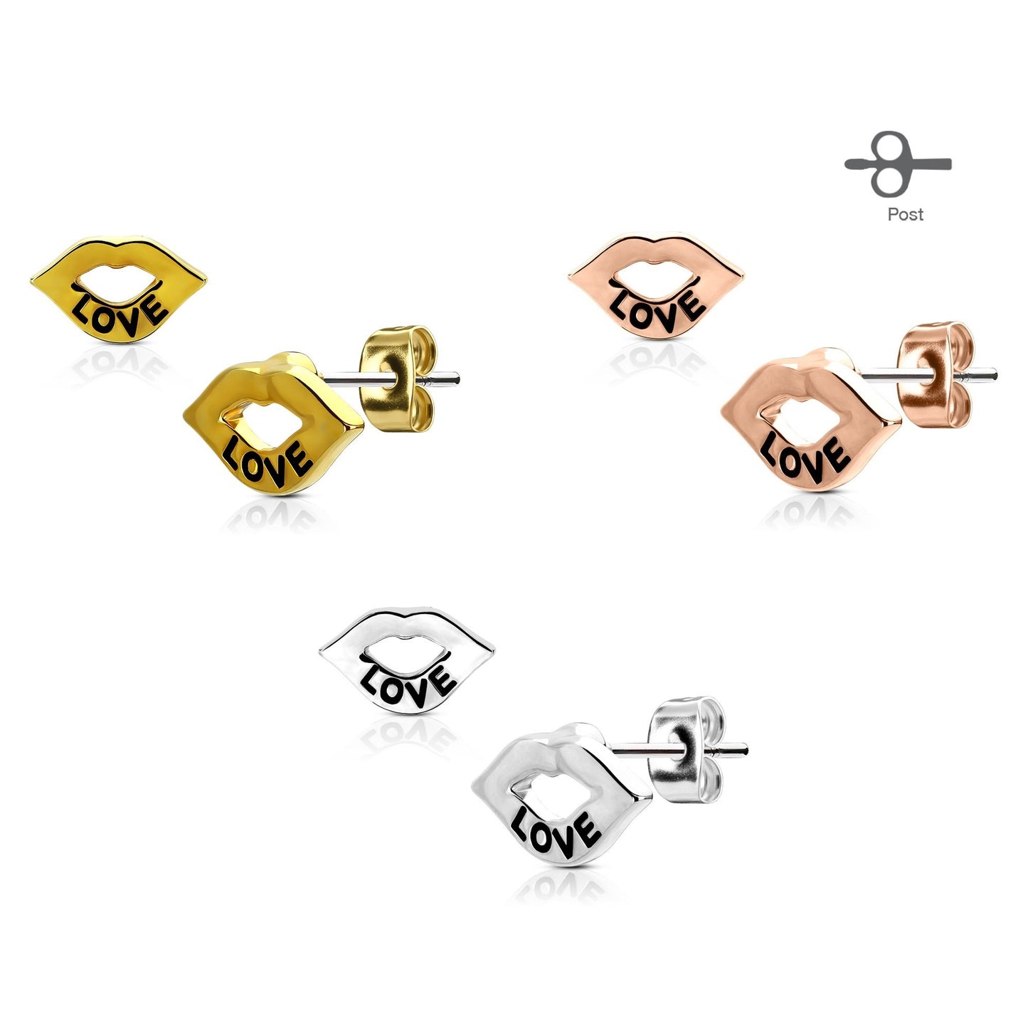 1 Paar Ohrringe Set Stecker Edelstahl Chirurgenstahl Lippen Love Liebe silber roségold gold