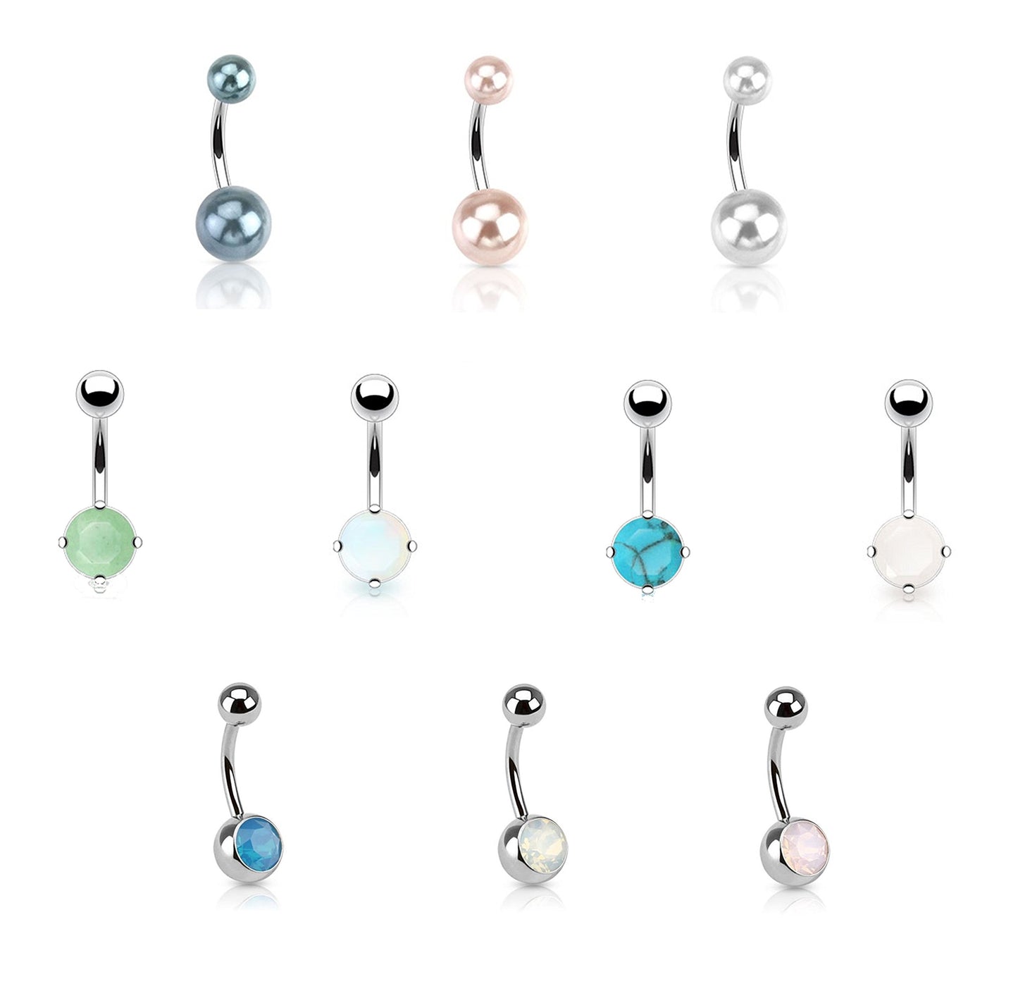 Bauchnabelpiercing 1,6mm 10mm Perle Kristall Halb-edelstein Nabelpiercing Edelstahl Chirurgenstahl Bananabell Zirkonia