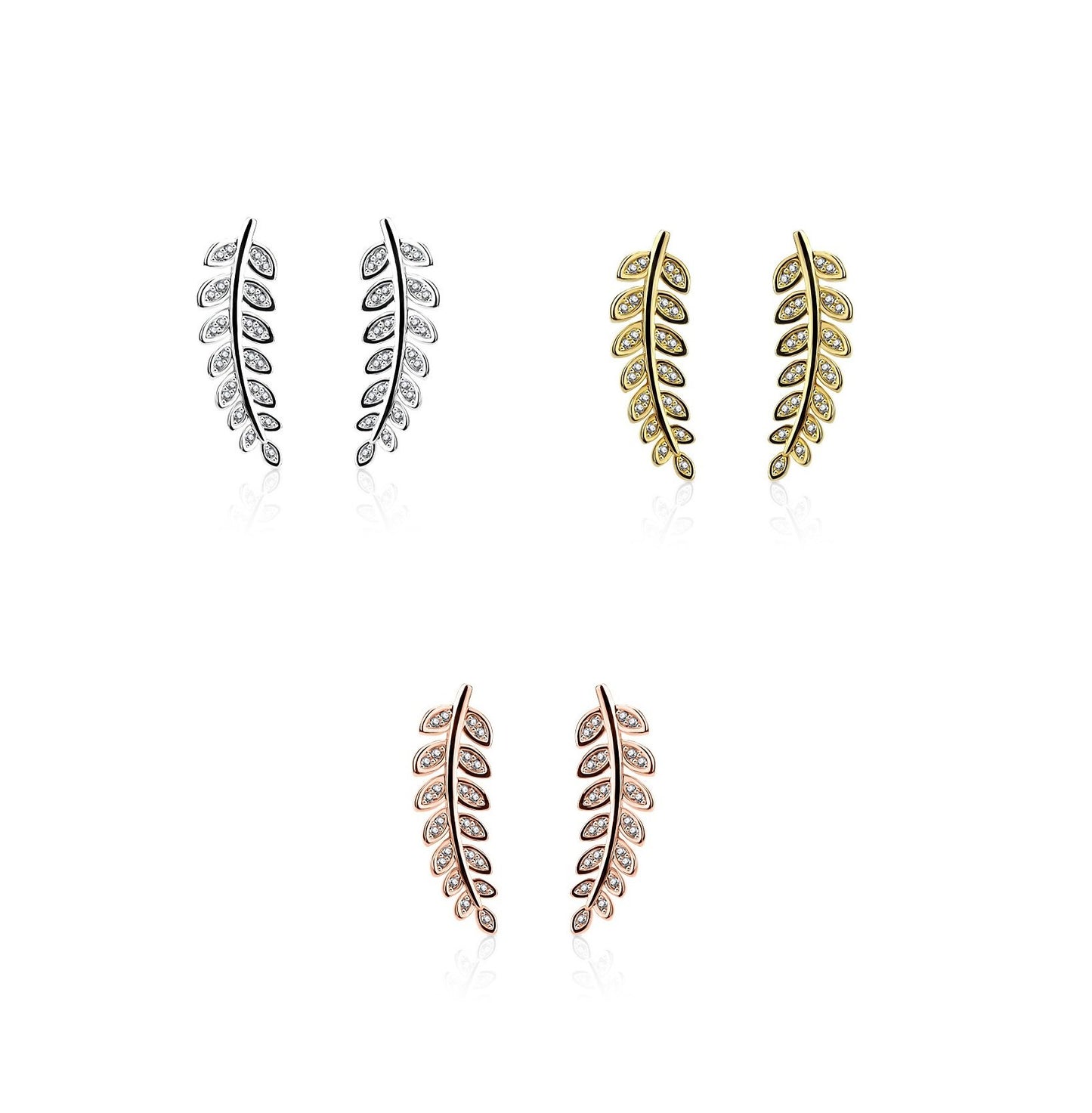 1 Paar Ohrklemmen OLIVEN-BLÄTTER 21 x 3mm Set Ohrringe Ohrclip Ohrstecker Chirurgenstahl Zirkonia Silber Gold Roségold