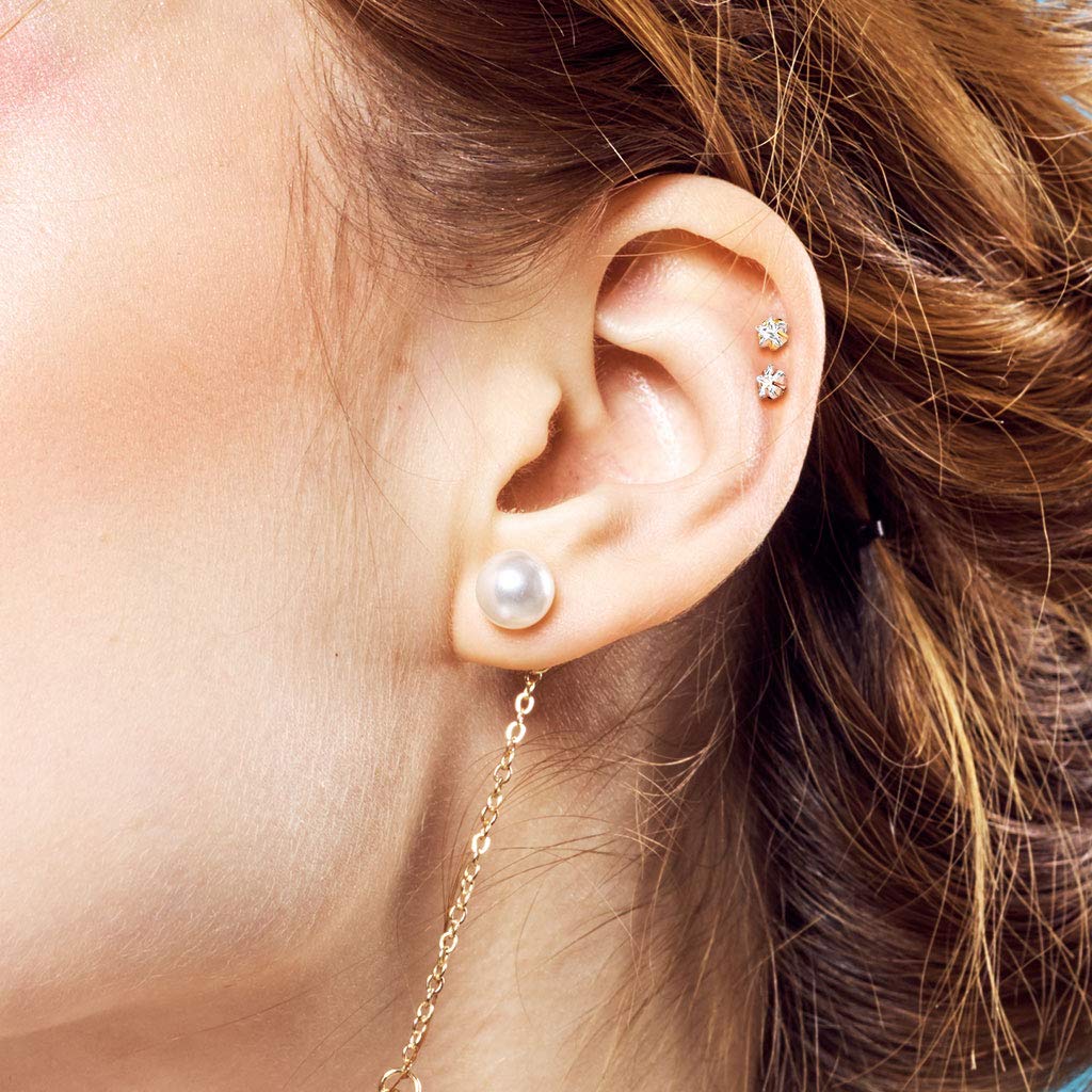 1 Knorpel Ohrstecker Zirkonia Clear 3/4mm Stern Cartilage Labret Piercing Tragus viele Farben Edelstahl Schraubverschluss Steg 6mm