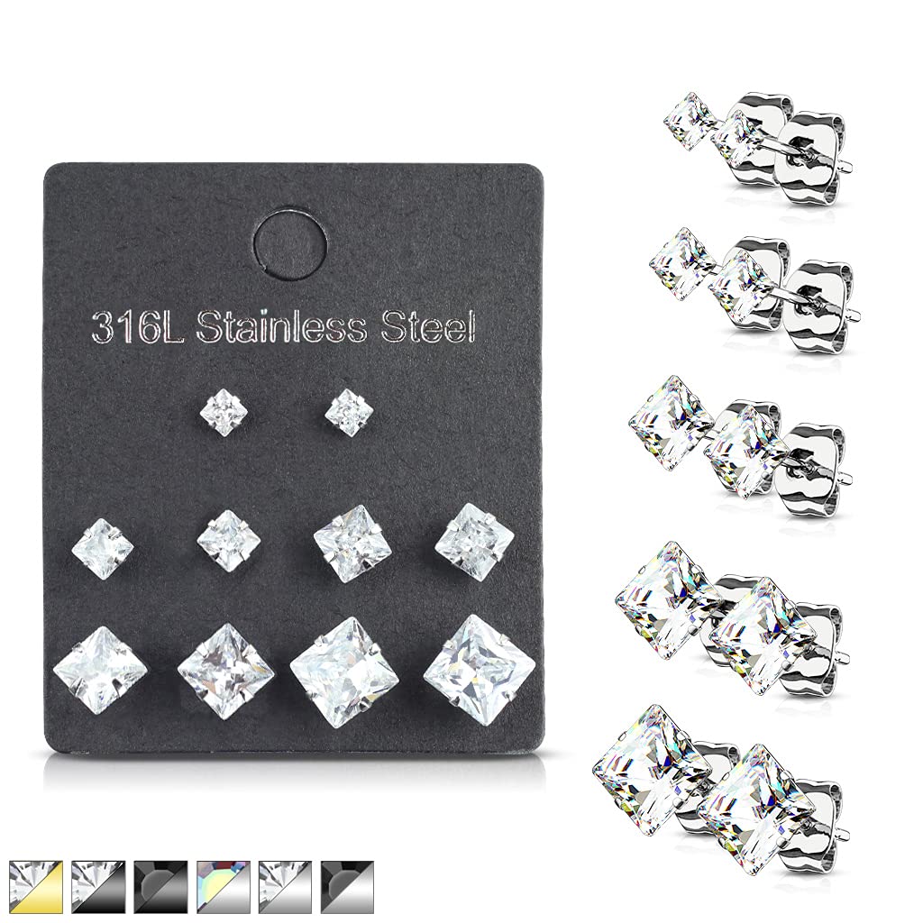 5 Paar Ohringe Eckiger Zirkonia 3mm 4mm 5mm 6mm 7mm Ohrringe Ohrstecker Chirurgenstahl Silber Gold Schwarz