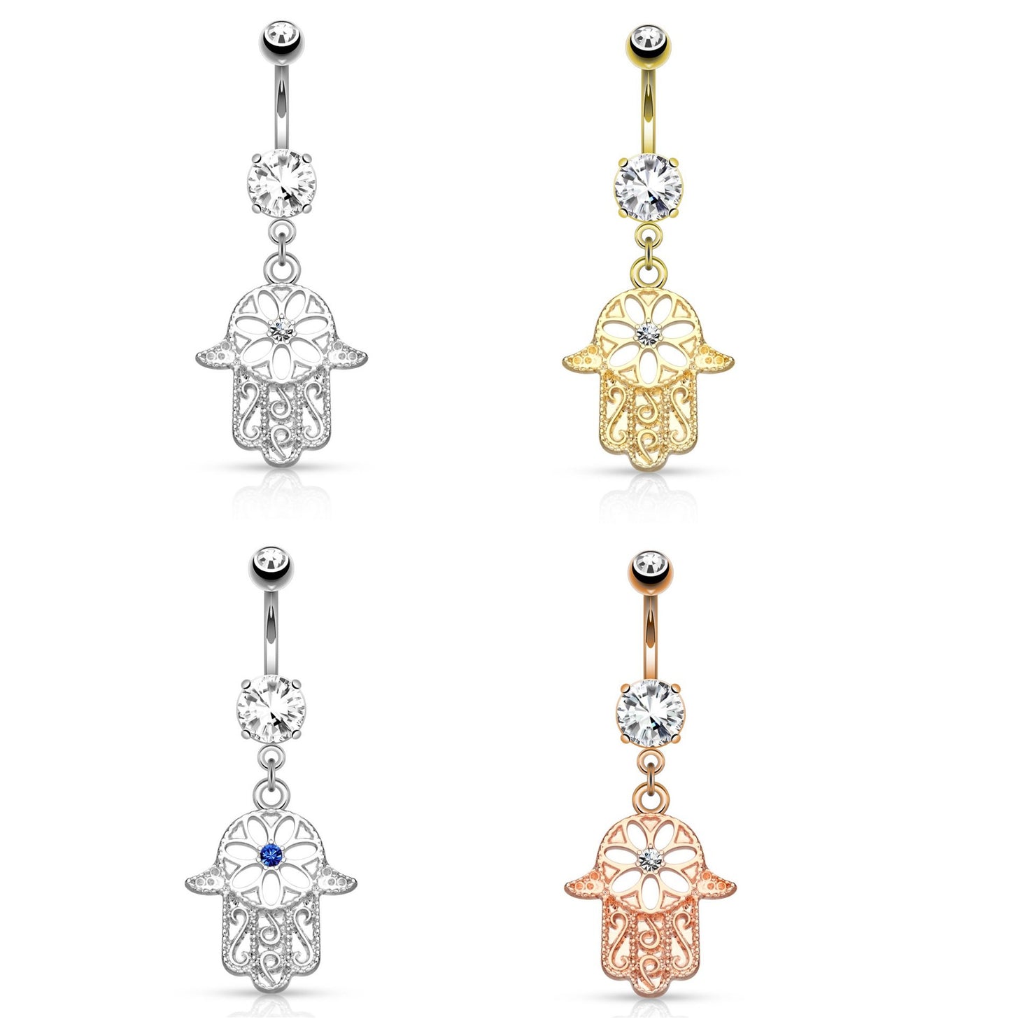 Bauchnabelpiercing Set 1,6mm 10mm Hamsa 17 x 14,7mm Nabelpiercing Chirurgenstahl Bananabell Zirkonia Farben Gold Silber Roségold
