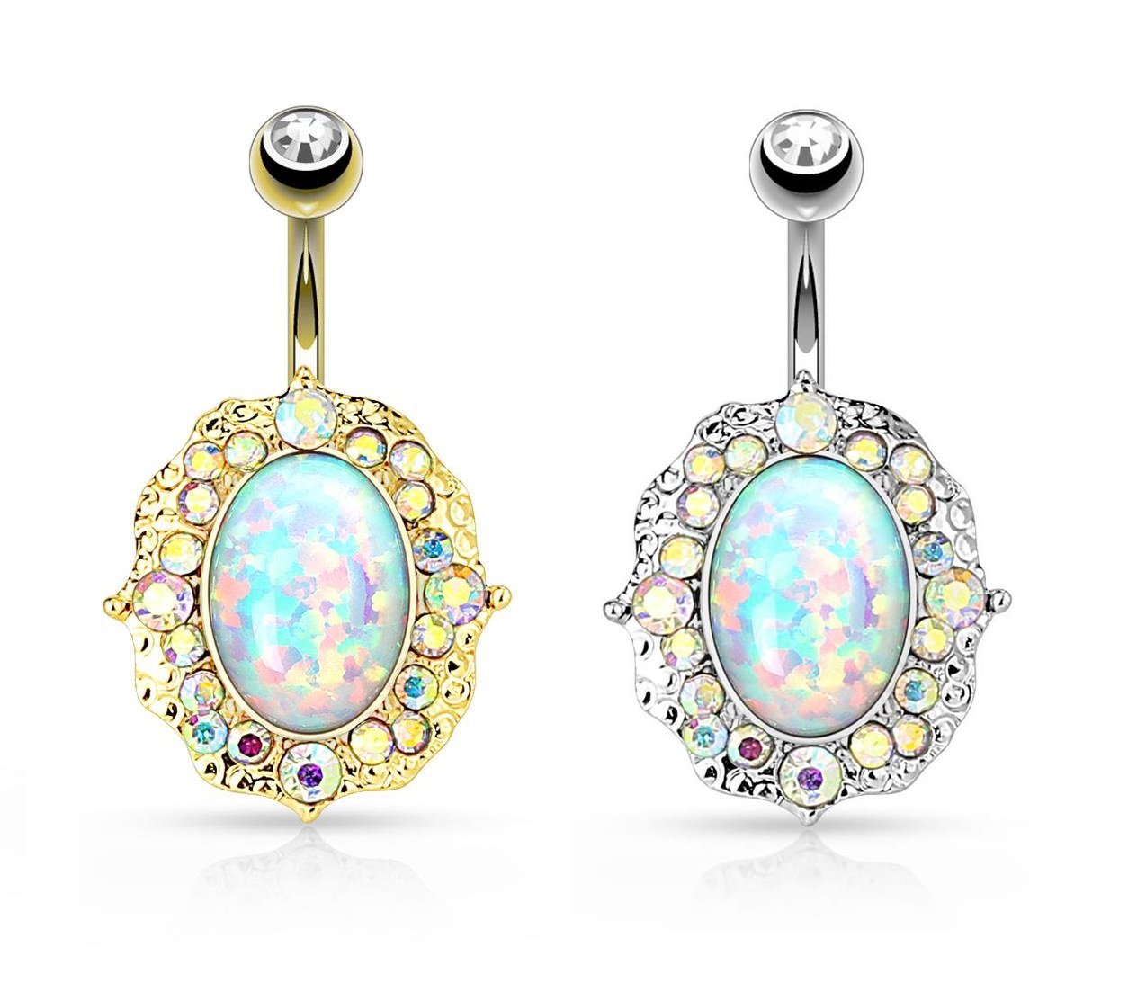 Bauchnabelpiercing Vintage Opal 1,6mm 10mm Nabelpiercing Chirurgenstahl Bananabell Zirkonia Silber Gold Aurora Borealis