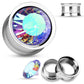Ohrplug GROSSER KRISTALL Ohrpiercing Ohrschmuck Chirurgenstahl Tunnel Schraubverschluss Silber Blau Pink 6-16mm
