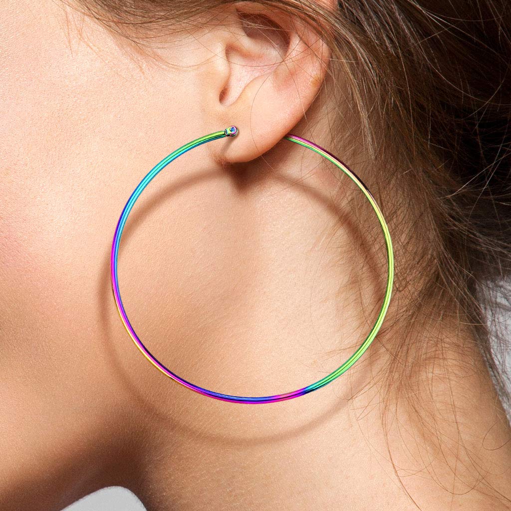 1 Paar Damen CREOLEN Ohrringe Ohrstecker Chirurgenstahl Regenbogen 10 15 20 25 30 35 40 45 50 55 60 65 70 75 mm