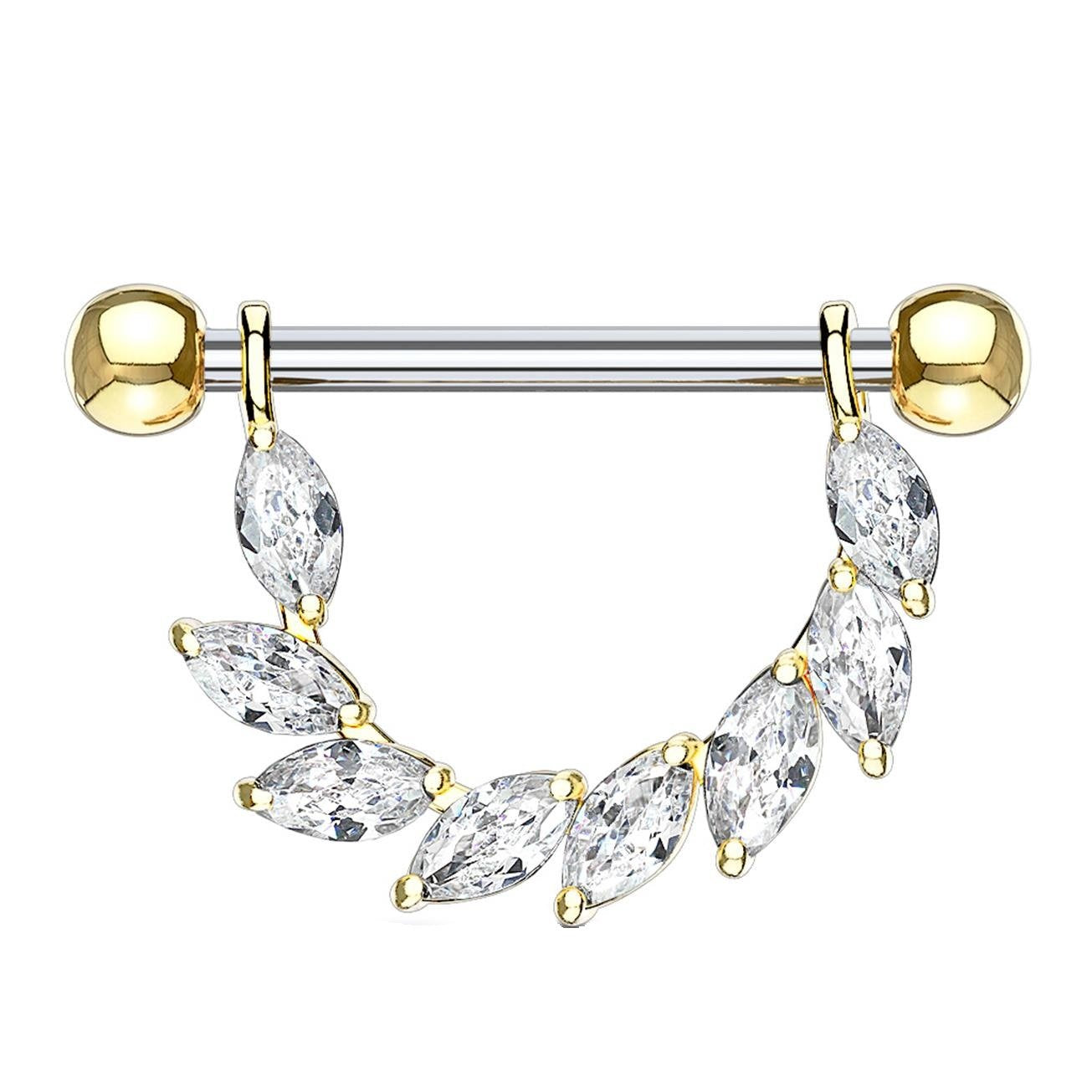 Brustwarzenpiercing FUNKELNDER BLÄTTER-Kranz Brustpiercing Edelstahl Silber Gold Roségold viele Farben Stab 1,6mm 14mm