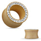 Ohrtunnel ORGANISCHES Holz KRISTALL-Rand Ohrpiercing Ohrschmuck Plug Sattelverschluss Hellbraun Dunkelbraun 8-16mm