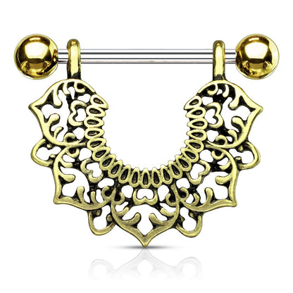 Brustwarzenpiercing Vintage Blumen-Kranz Gold Silber Brustpiercing Nippelpiercing Intimpiercing Chirurgenstahl Stab 14mm