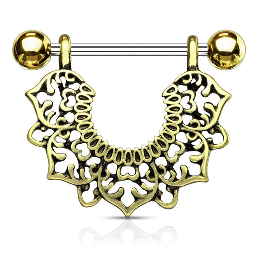 Brustwarzenpiercing Vintage Blumen-Kranz Gold Silber Brustpiercing Nippelpiercing Intimpiercing Chirurgenstahl Stab 14mm