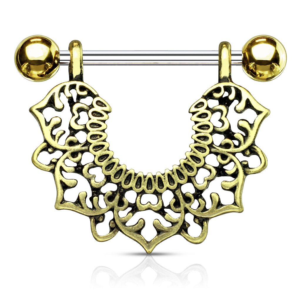 Brustwarzenpiercing Vintage Blumen-Kranz Gold Silber Brustpiercing Nippelpiercing Intimpiercing Chirurgenstahl Stab 14mm