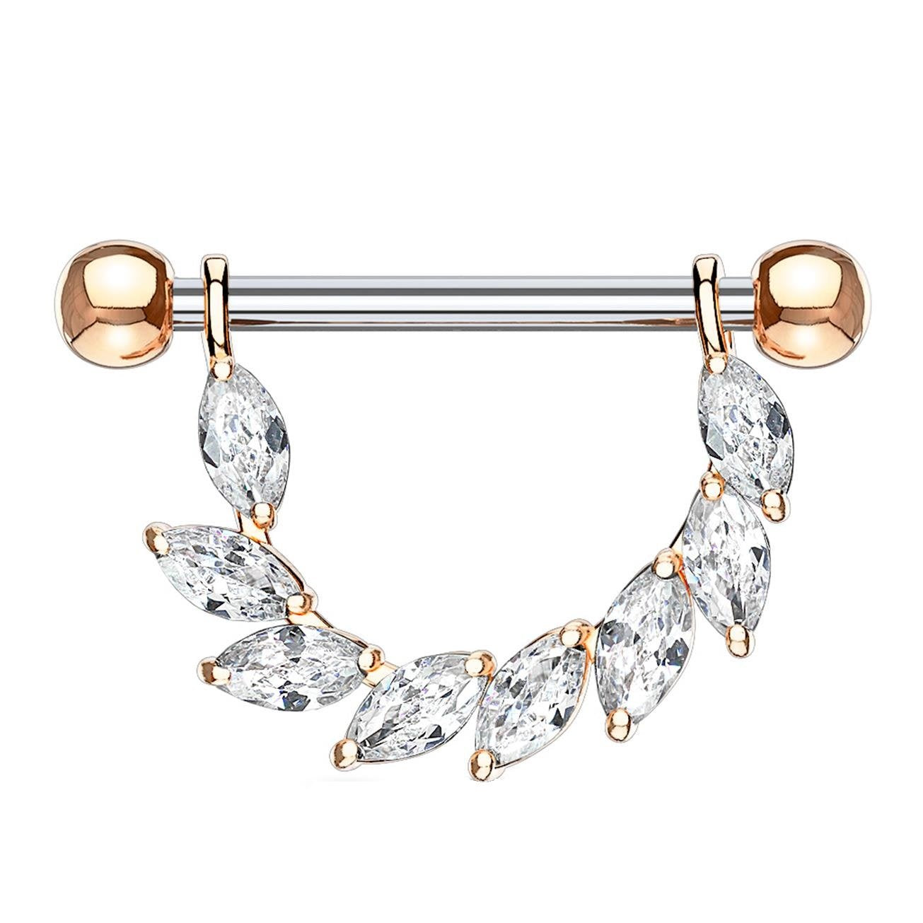 Brustwarzenpiercing FUNKELNDER BLÄTTER-Kranz Brustpiercing Edelstahl Silber Gold Roségold viele Farben Stab 1,6mm 14mm